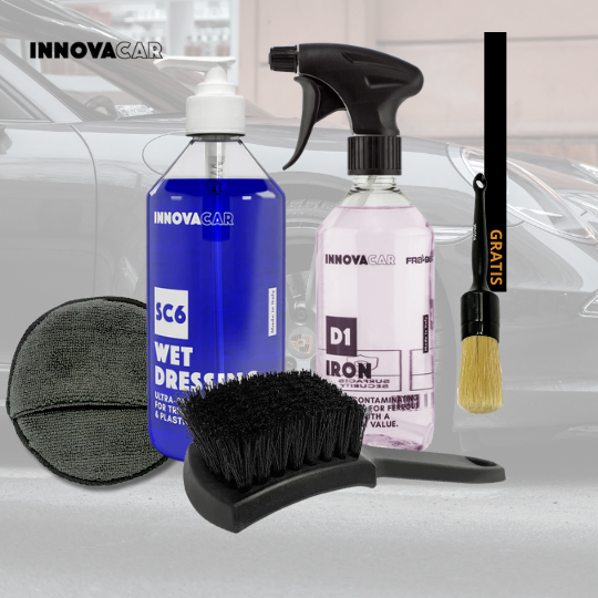 Set mit D1 Eisenentferner, Tire Brush, SC6 Wet Dressing & Micron App Applikator für die perfekte Reifen- & Felgenpflege